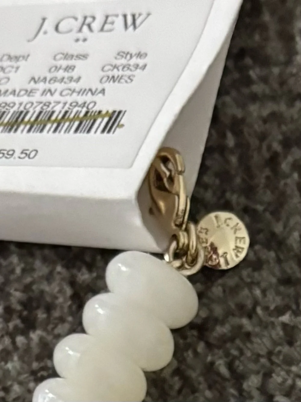 J. Crew Ivory Beaded Necklace with Gold Heart Charm